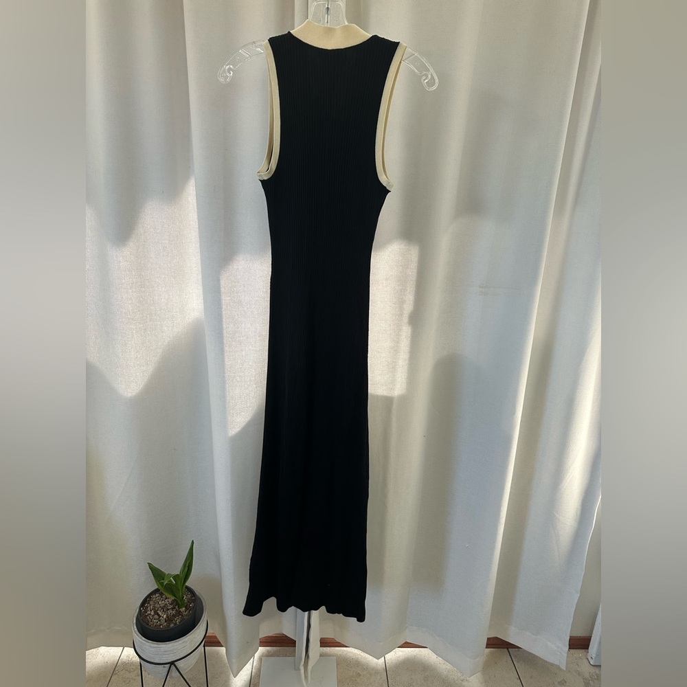 NWOT Sandro Gabriella black and ecru silk blend ribbed tank maxi dress - Picture 5 of 6